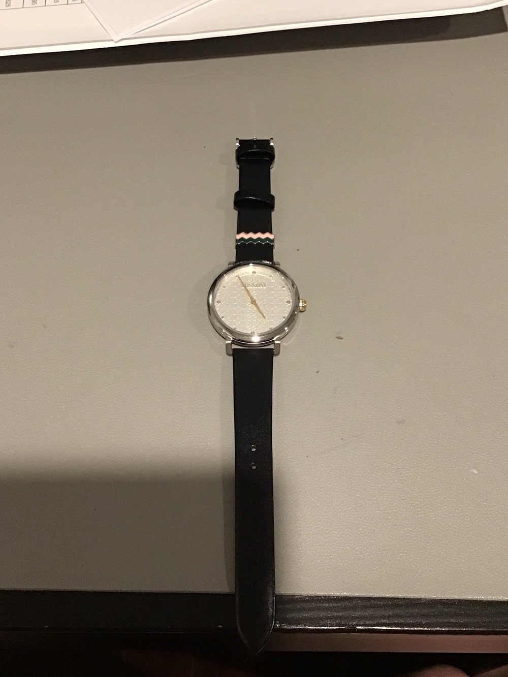 Missoni Black Strap Watch with Silver Case and Gold Accents